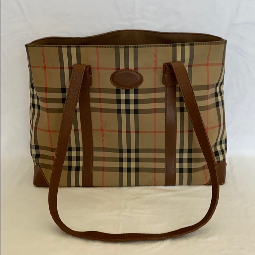 Auth Burberrys Vintage Haymarket Check Tote